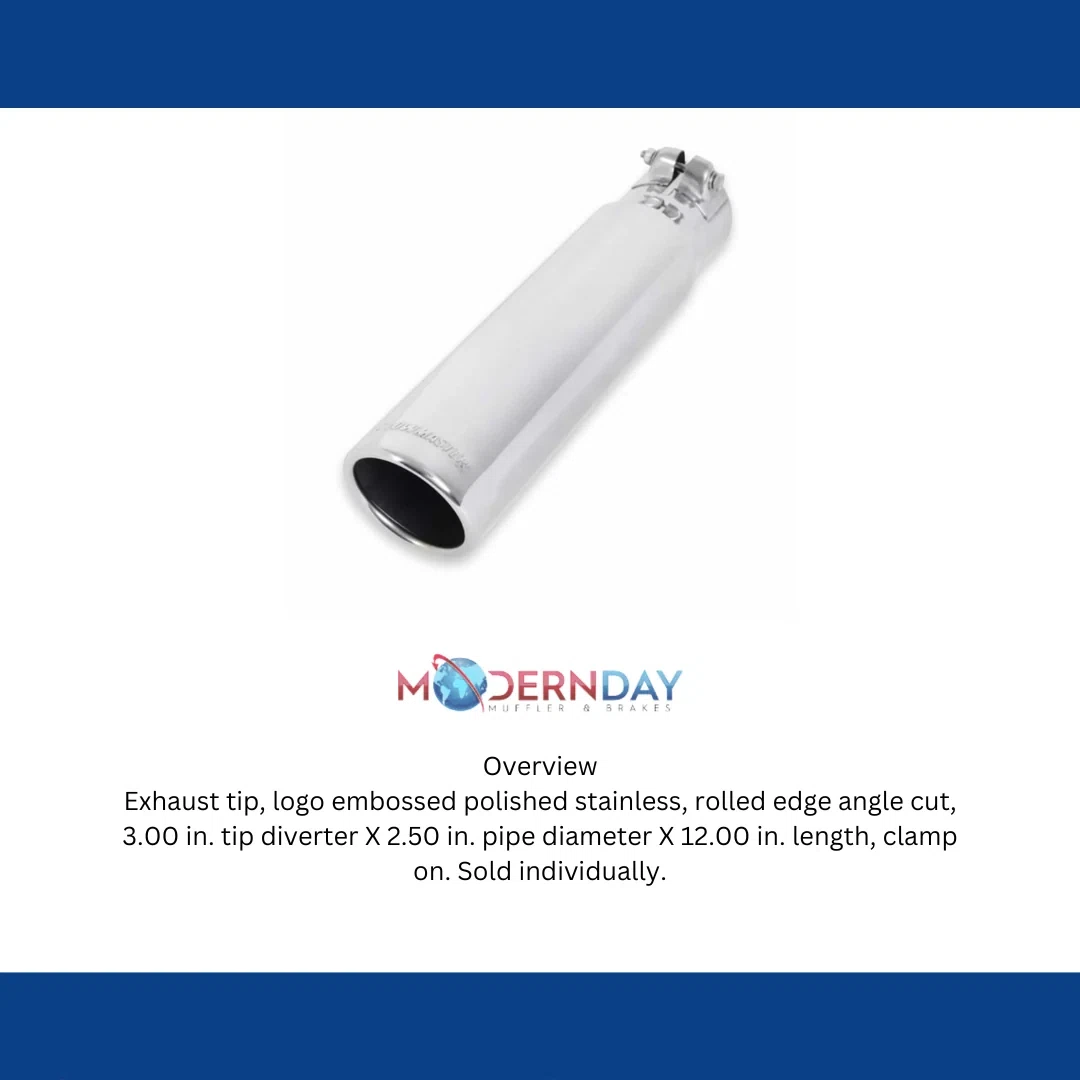 Exhaust Tip 3_in Rolled Angle Polished SS 2.5_in Clamp-On Flowmaster